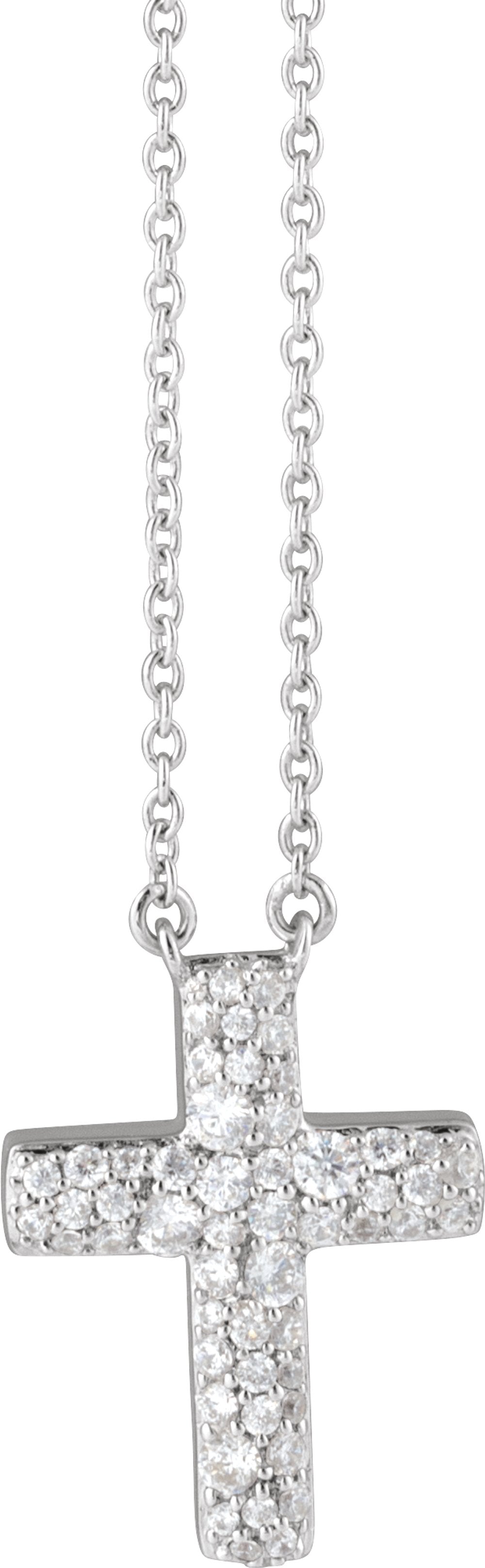 14K White Gold 3/8 CTW Natural Diamond Cross 18" Necklace