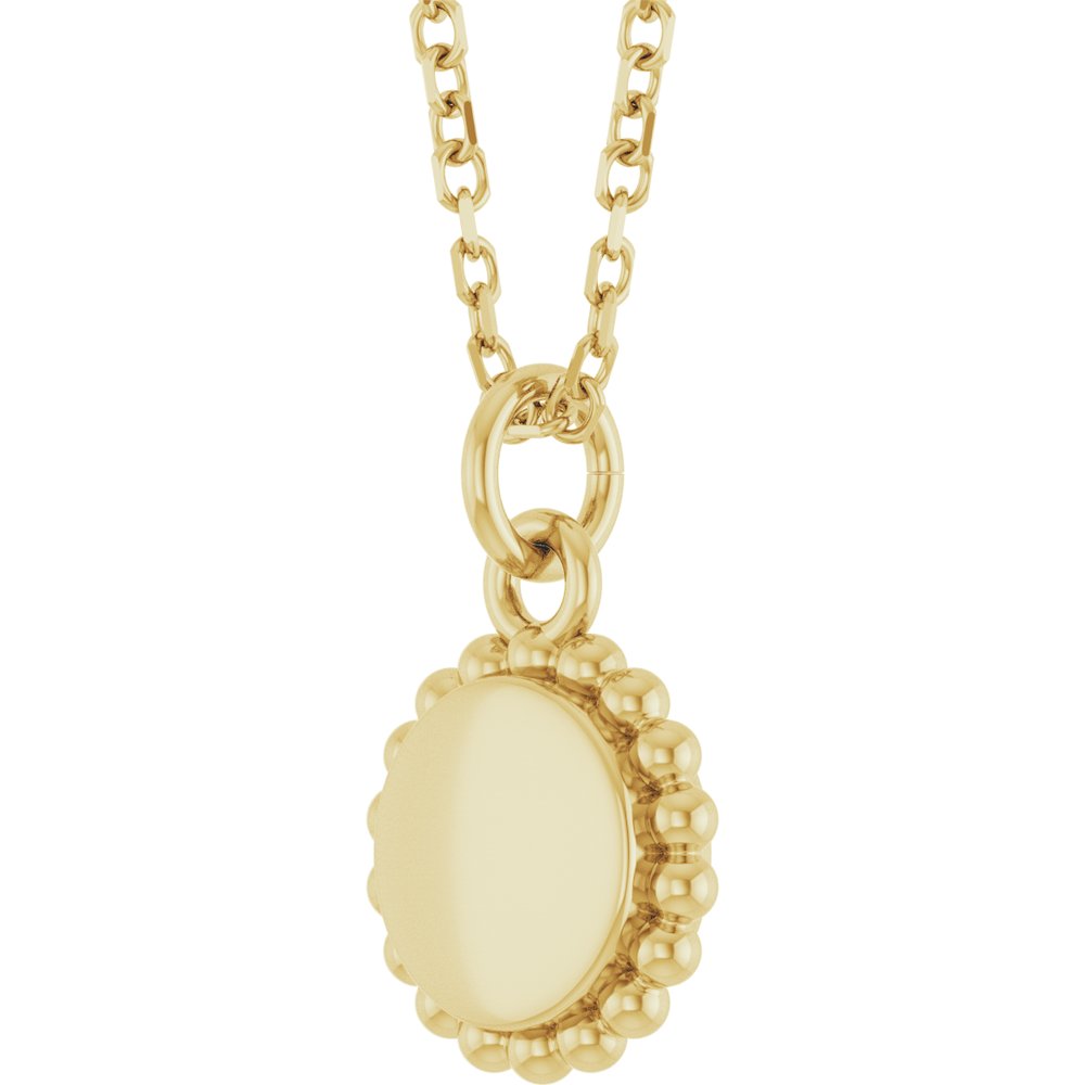 14K Yellow Gold Engravable Beaded Disc 16-18" Necklace