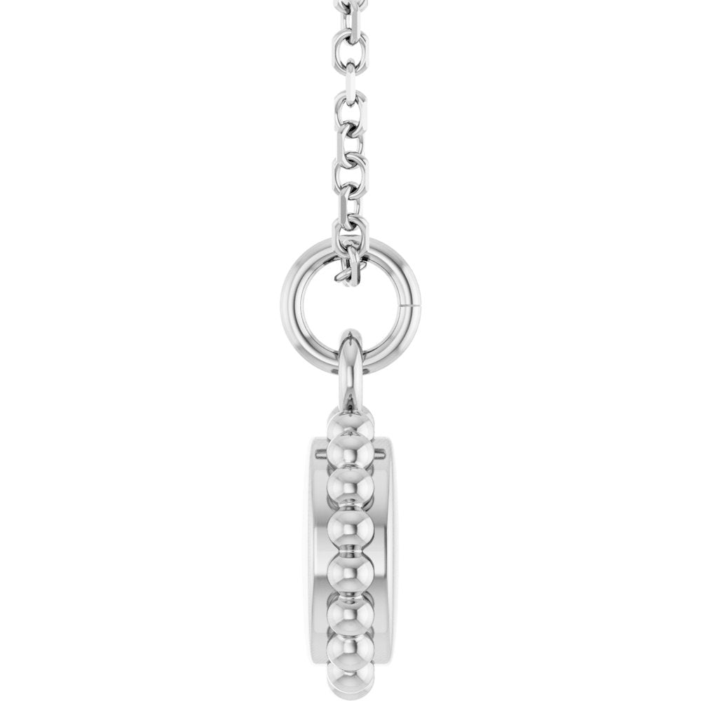 14K White Gold Engravable Beaded Disc 16-18" Necklace