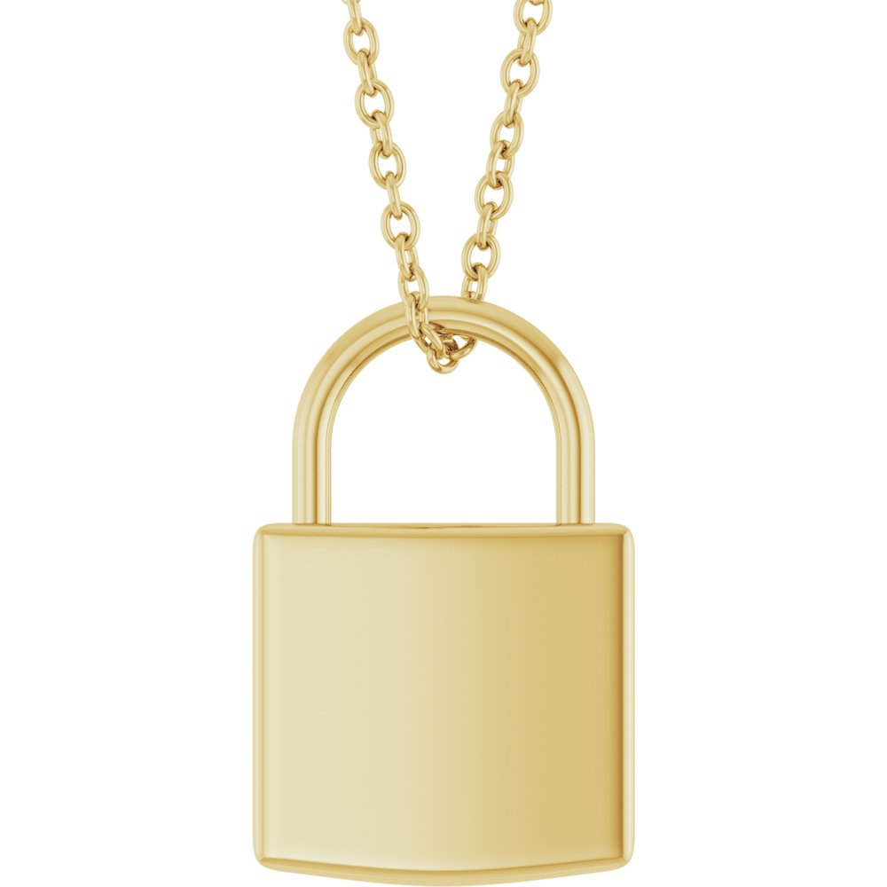 14K Yellow Gold Engravable Lock 16-18" Necklace