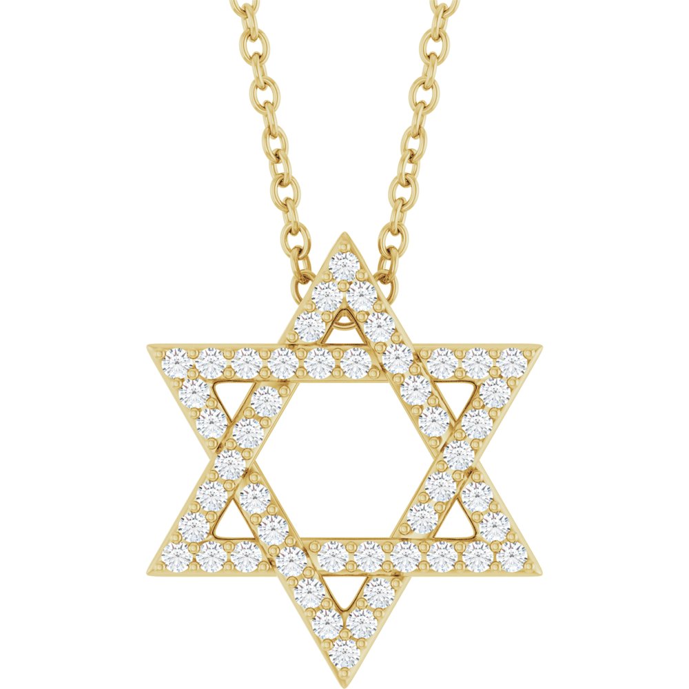 14K Yellow Gold 1/5 CTW Natural Diamond Star of David 16-18" Necklace