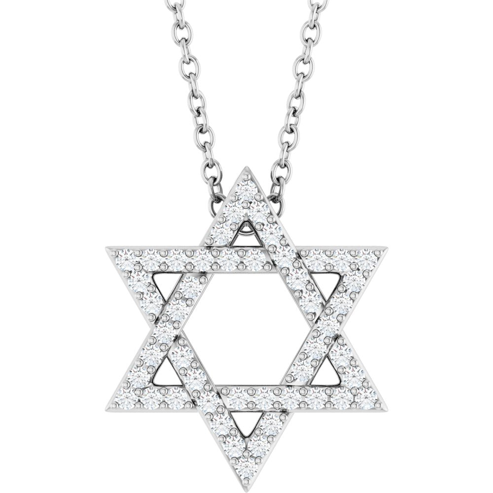 14K White Gold 1/5 CTW Natural Diamond Star of David 16-18" Necklace