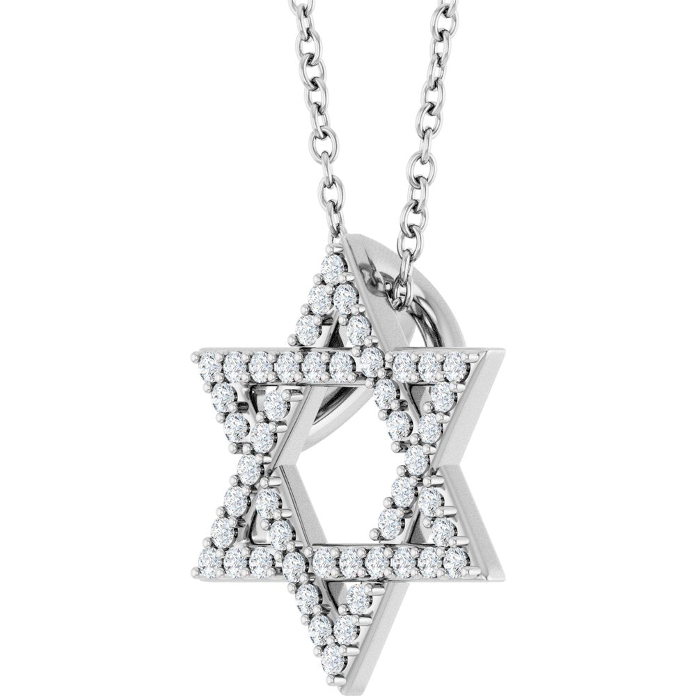 14K White Gold 1/5 CTW Natural Diamond Star of David 16-18" Necklace
