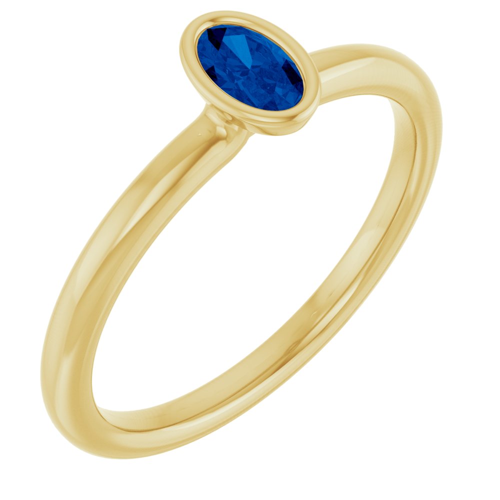 14K Yellow Gold Lab-Grown Blue Sapphire Stackable Ring