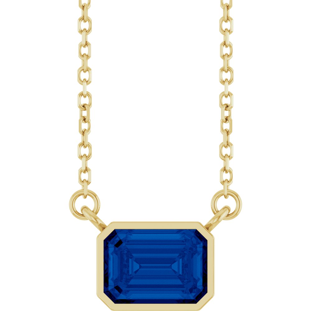 14K Yellow Gold Lab-Grown Blue Sapphire 18" Necklace