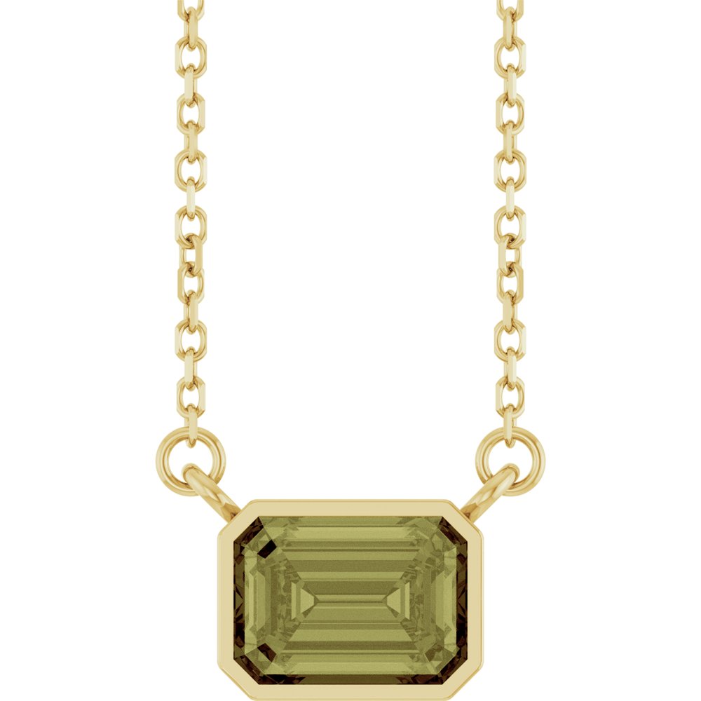 14K Yellow Gold Lab-Grown Green Sapphire 18" Necklace