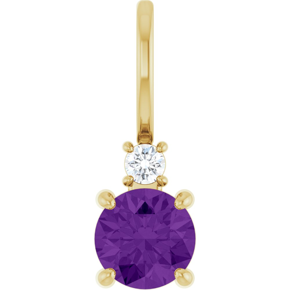 14K Yellow Gold Natural Amethyst & .03 CT Natural Diamond Charm/Pendant