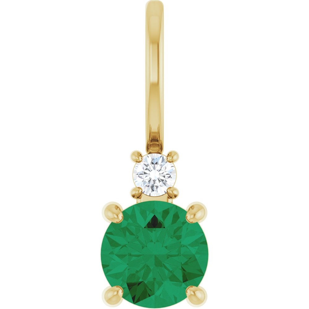 14K Yellow Gold Lab-Grown Emerald & .03 CT Natural Diamond Charm/Pendant