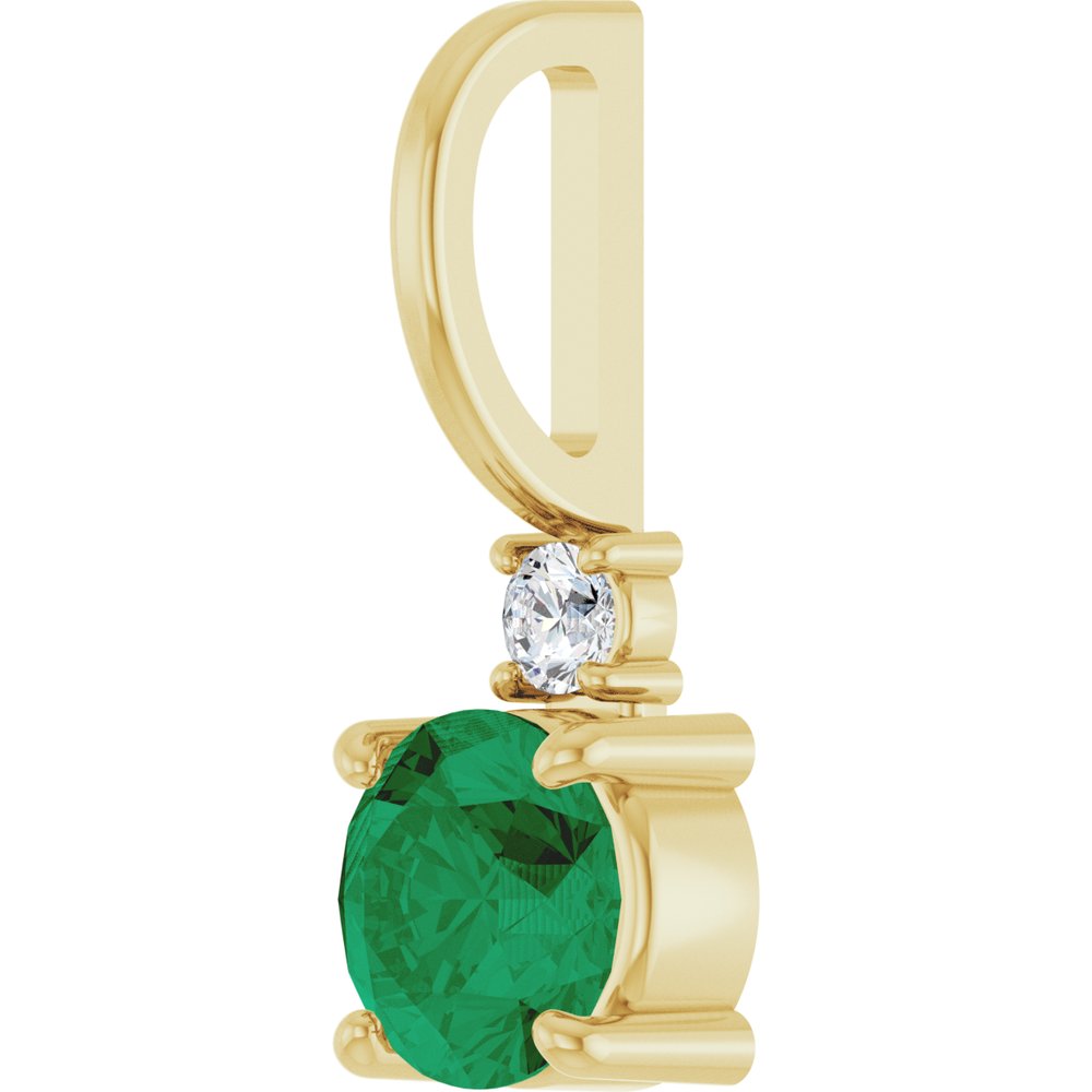 14K Yellow Gold Lab-Grown Emerald & .03 CT Natural Diamond Charm/Pendant