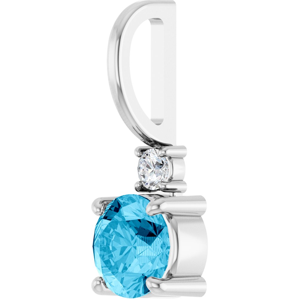 14K White Gold Natural Aquamarine & .03 CT Natural Diamond Charm/Pendant
