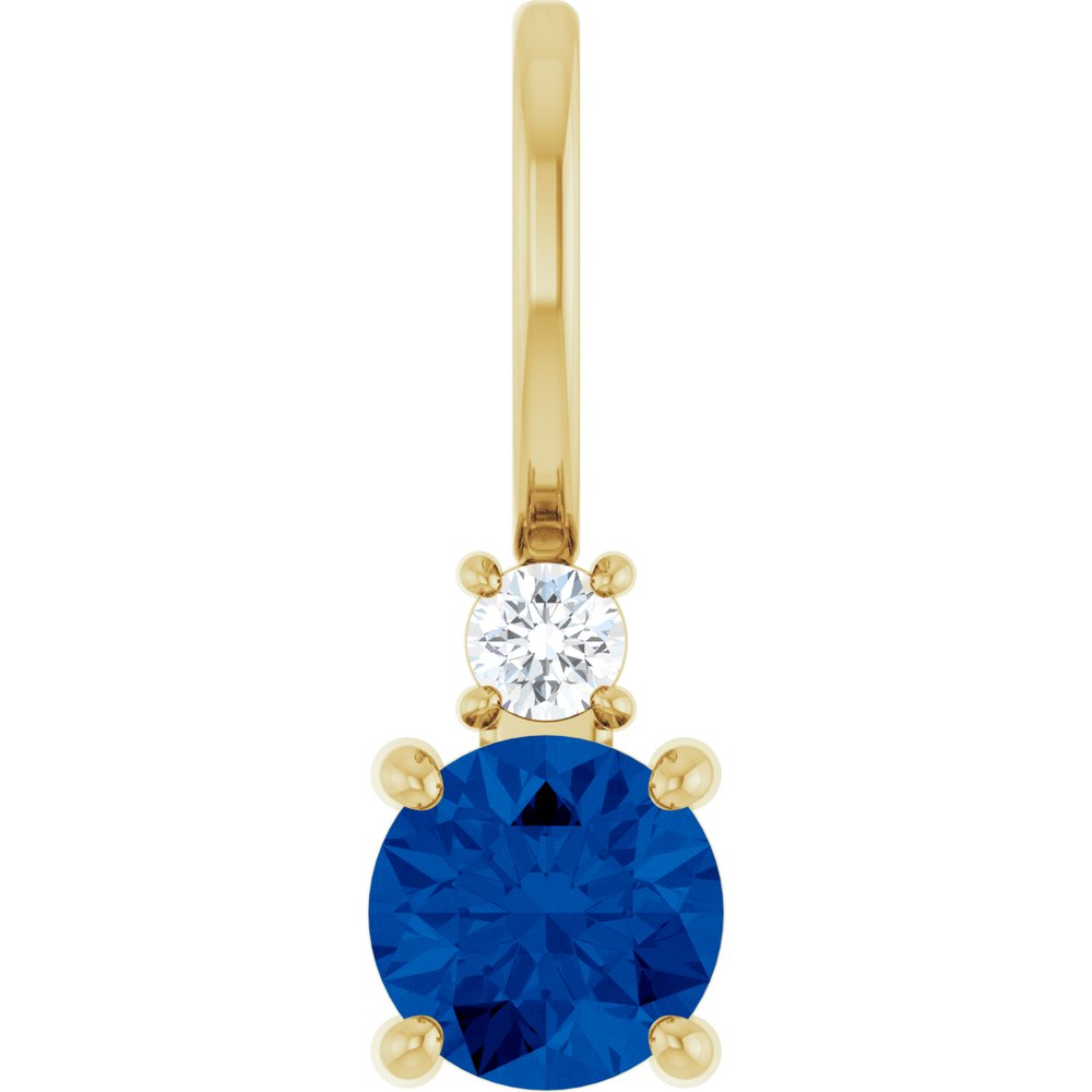 14K Yellow Gold Lab-Grown Blue Sapphire & .03 CT Natural Diamond Charm/Pendant