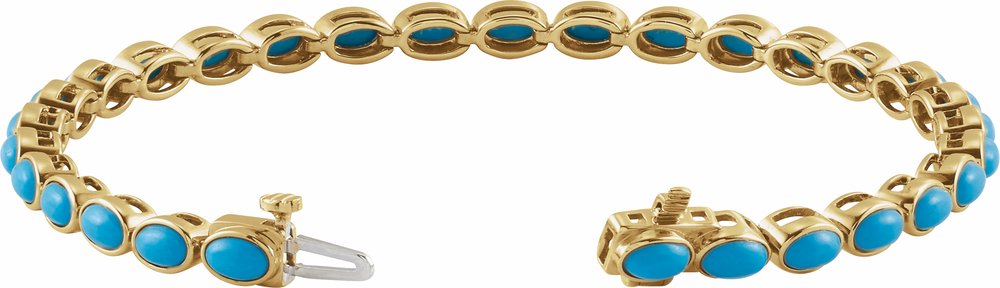 14K Yellow Gold Natural Turquoise Line 7" Bracelet