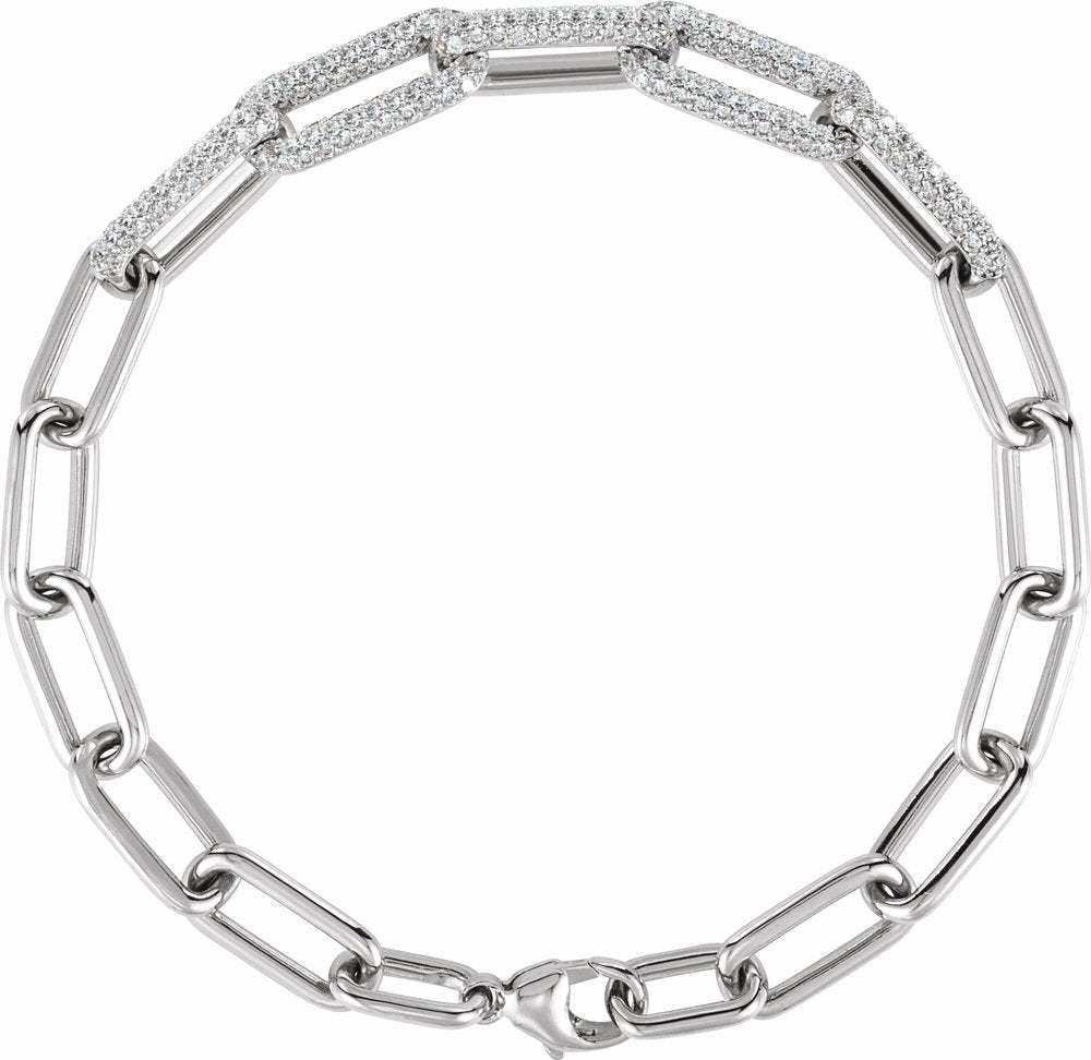 14K White Gold 1 1/2 CTW Lab-Grown Diamond Paperclip-Style 7" Bracelet