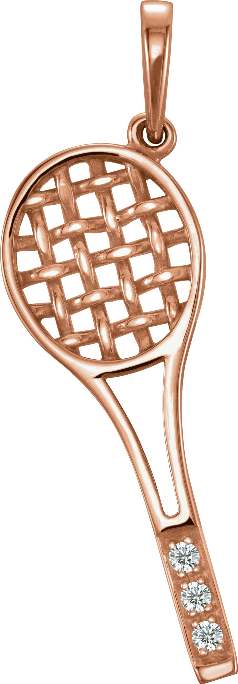 14K Rose Gold .01 CTW Natural Diamond Tennis Racket Pendant