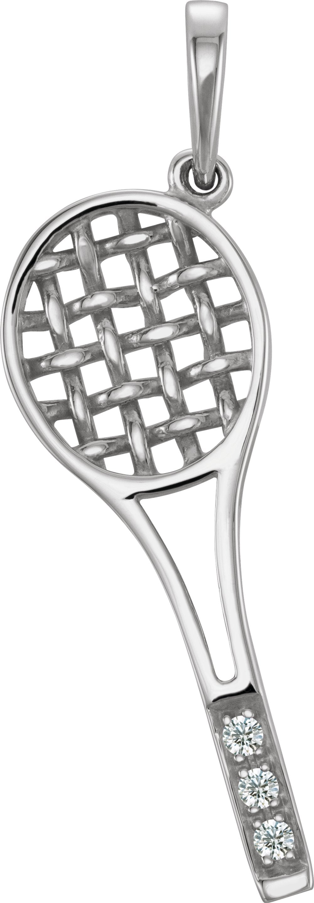 14K White Gold .01 CTW Natural Diamond Tennis Racket Pendant