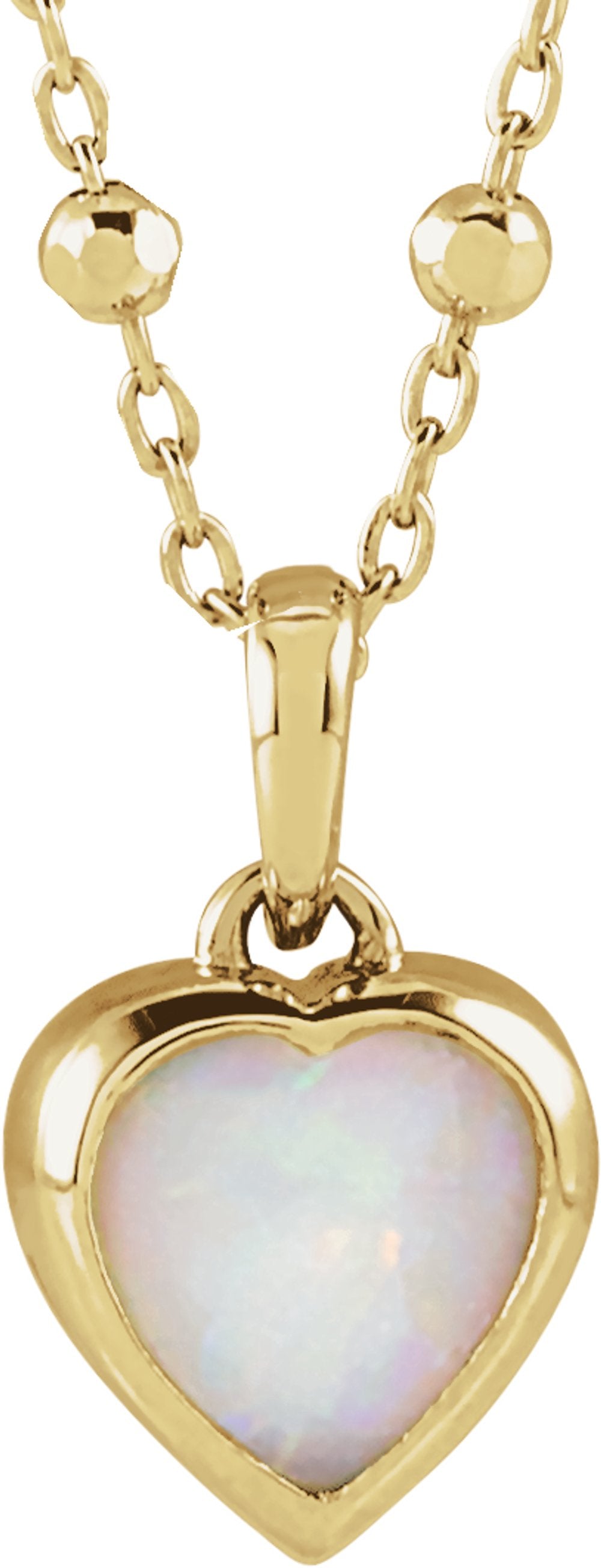 14K Yellow Gold Natural White Opal Cabochon Heart Pendant