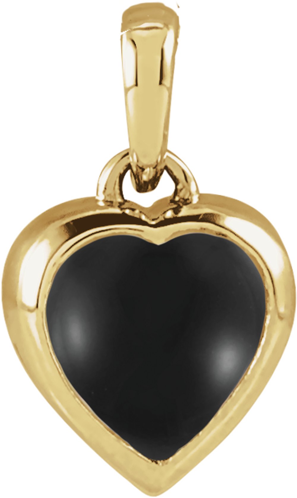 14K Yellow Gold Natural Black Onyx Cabochon Heart Pendant