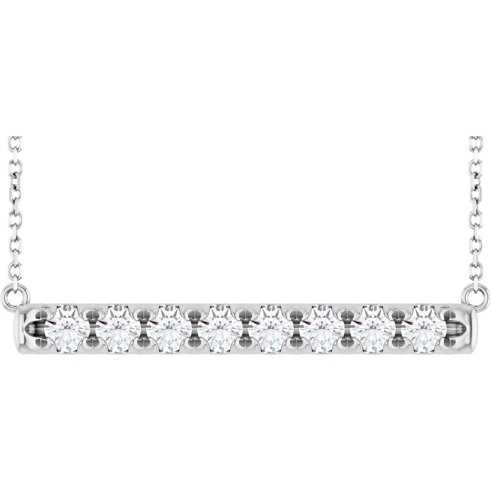 14K White Gold 3/4 CTW Lab-Grown Diamond Bar 18" Necklace
