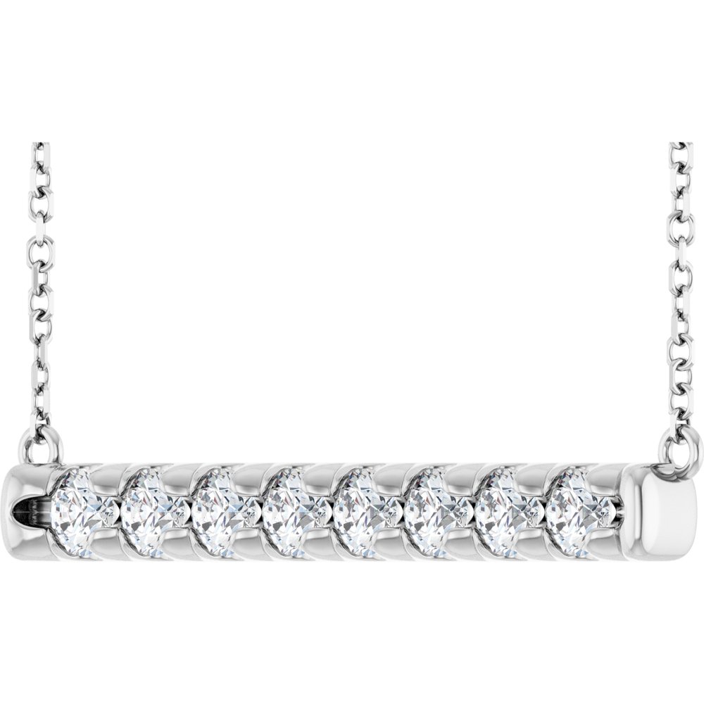 14K White Gold 3/4 CTW Lab-Grown Diamond Bar 18" Necklace