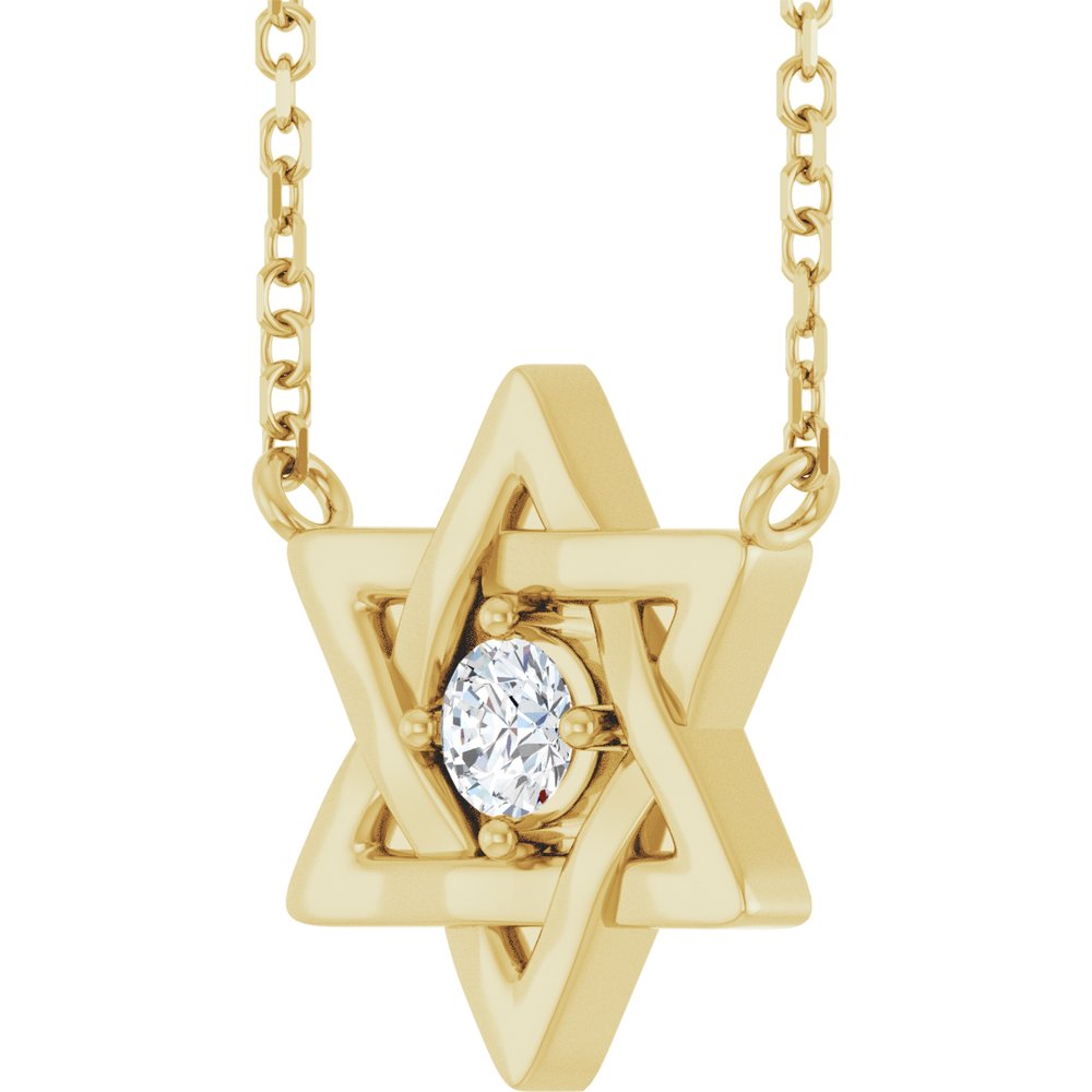 14K Yellow Gold 1/10 CT Lab-Grown Diamond Star of David 18" Necklace