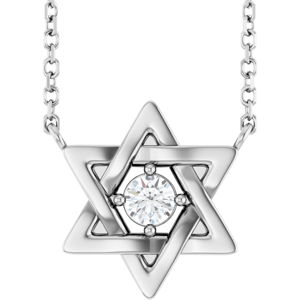 14K White Gold 1/10 CT Lab-Grown Diamond Star of David 18" Necklace