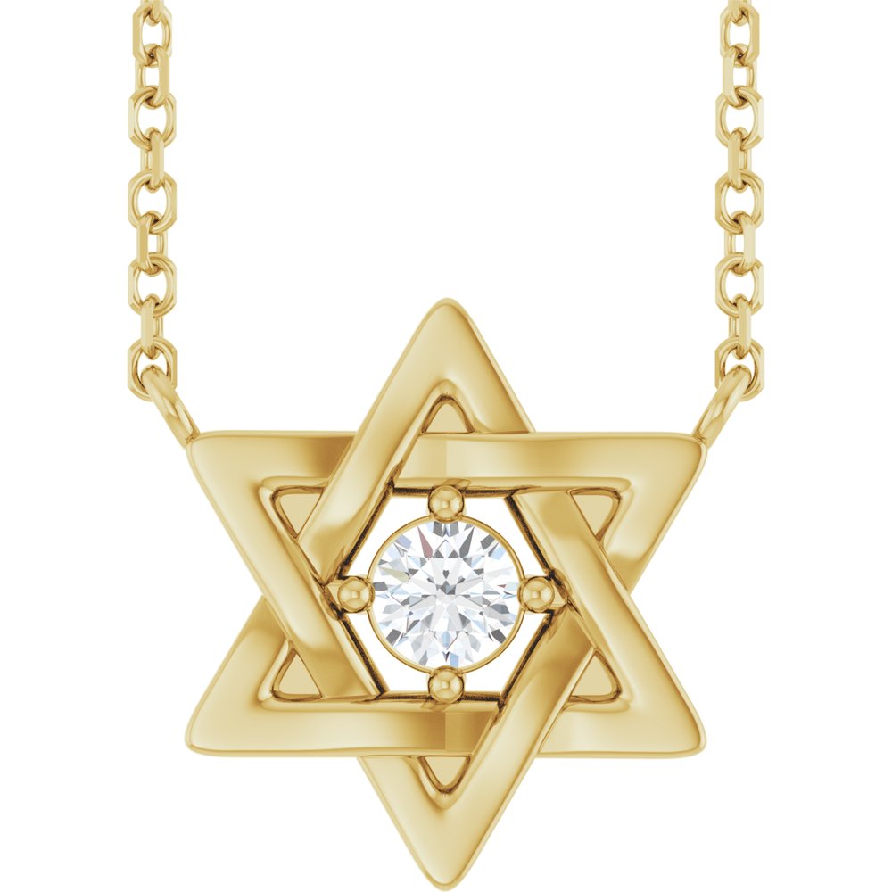 14K Yellow Gold 1/10 CT Natural Diamond Star of David 18" Necklace