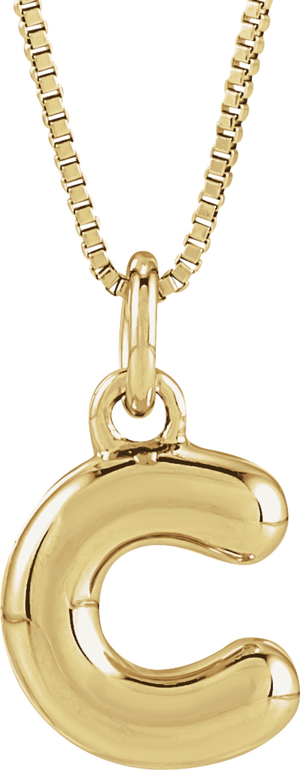 14K Yellow Gold Bubble Initial C 18" Necklace