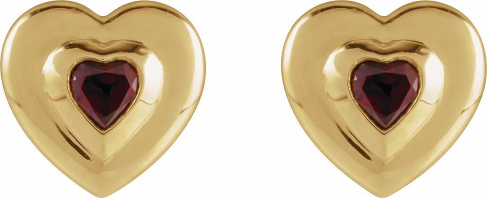 14K Yellow Gold 4 mm Heart Natural Mozambique Garnet Stud Earrings