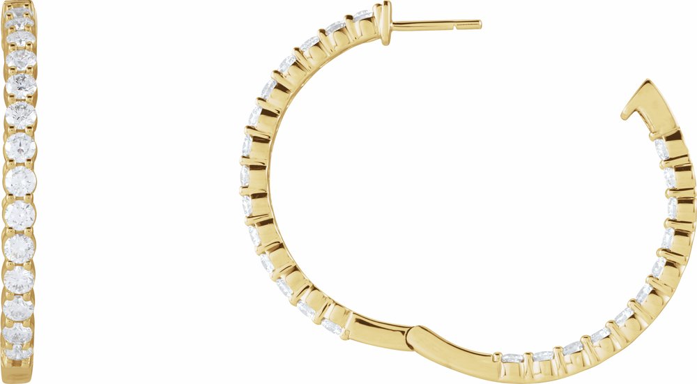 14K Yellow Gold 4 CTW Lab-Grown Diamond Inside-Outside Hinged 36 mm Hoop Earrings