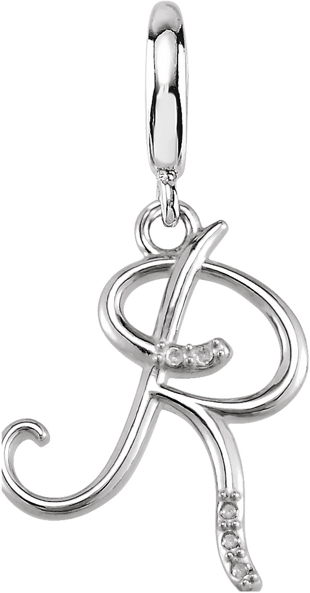 Sterling Silver Script Initial R .03 CTW Natural Diamond Charm/Pendant