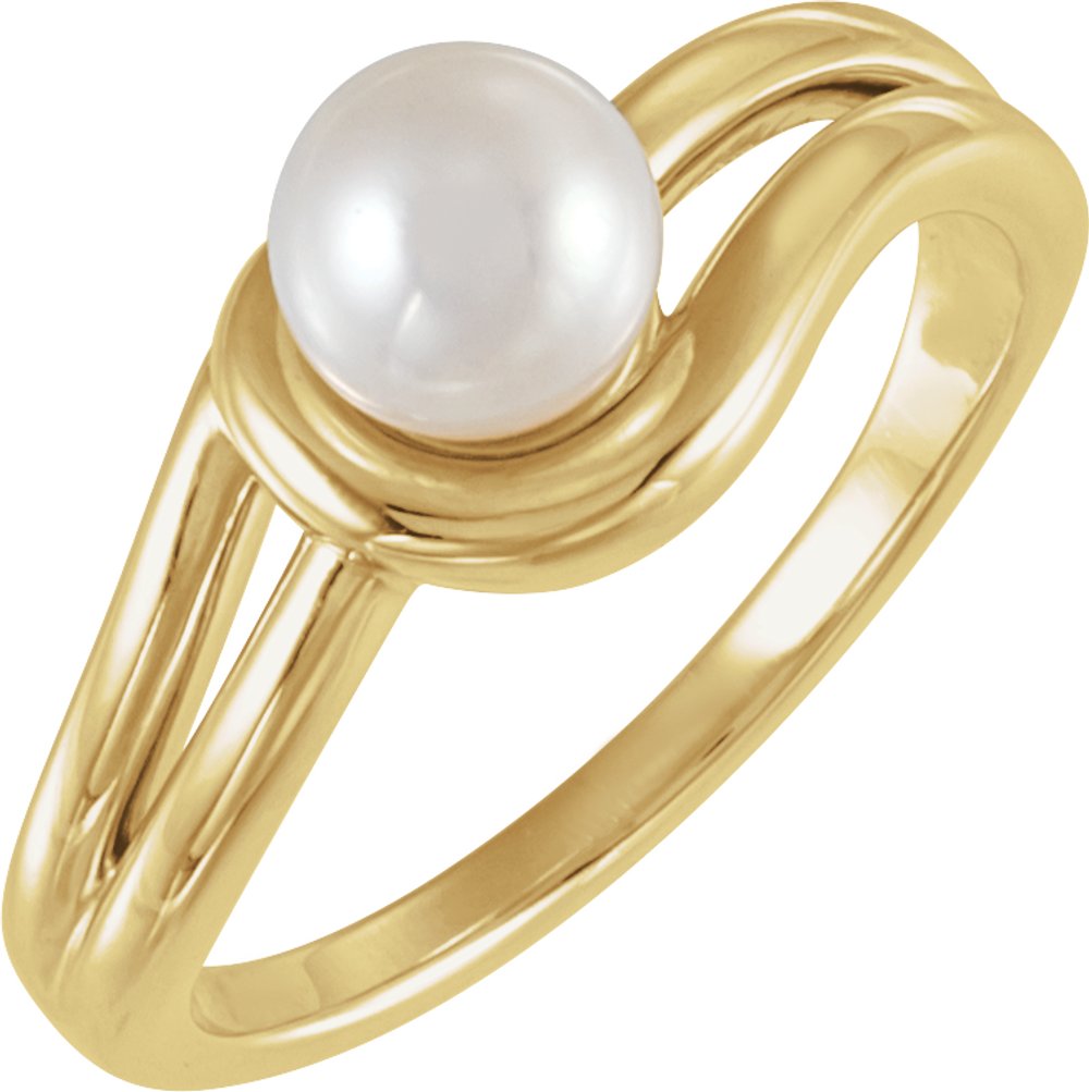 14K Yellow Gold 6 mm Cultured Freshwater Pearl Ring