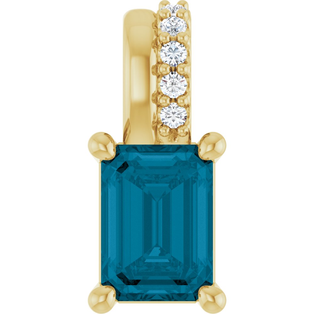 14K Yellow Gold Natural London Blue Topaz & .04 CTW Natural Diamond Pendant