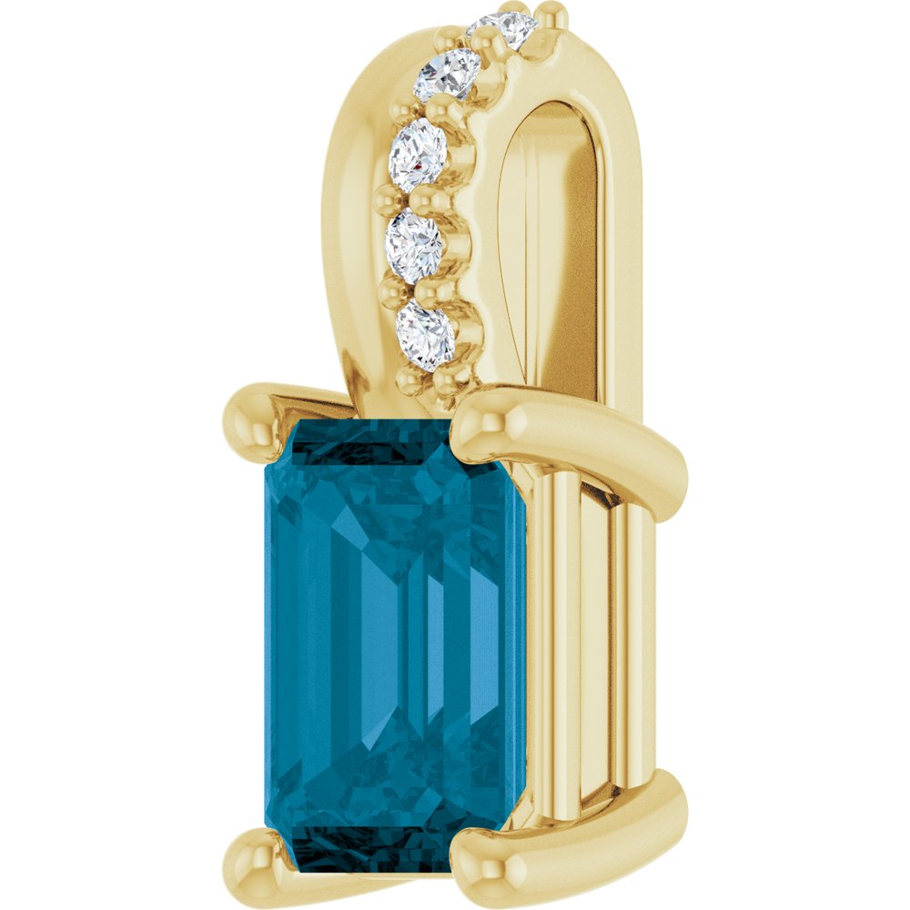 14K Yellow Gold Natural London Blue Topaz & .04 CTW Natural Diamond Pendant