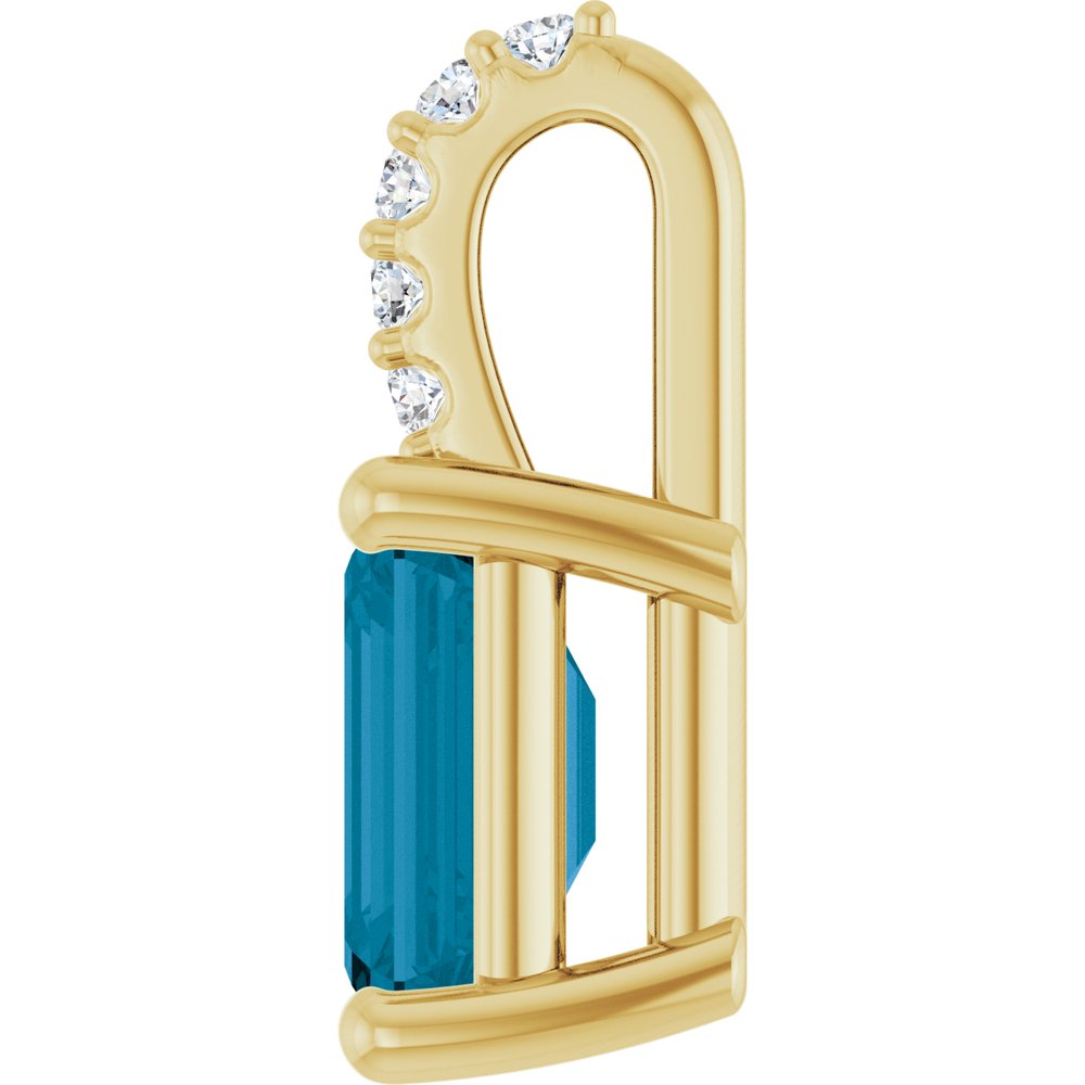 14K Yellow Gold Natural London Blue Topaz & .04 CTW Natural Diamond Pendant