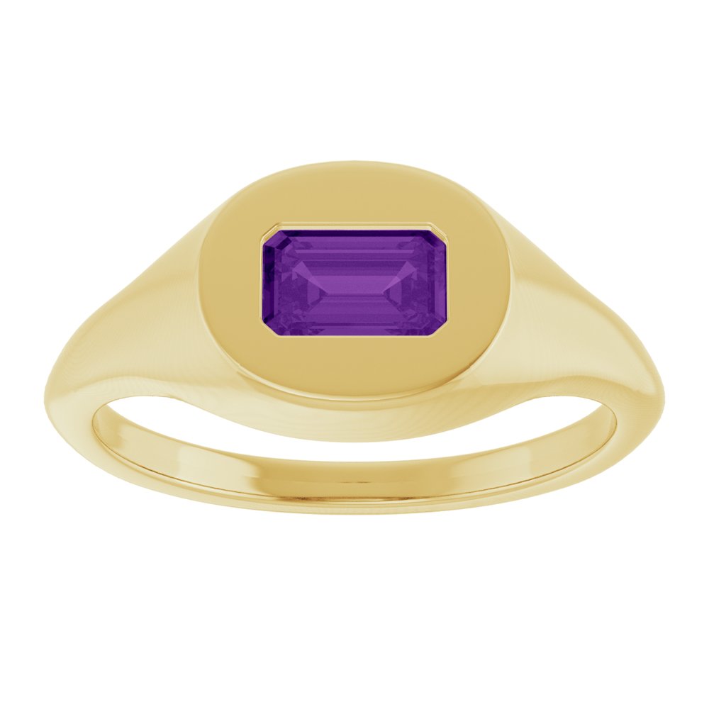 14K Yellow Gold Natural Amethyst Signet Ring
