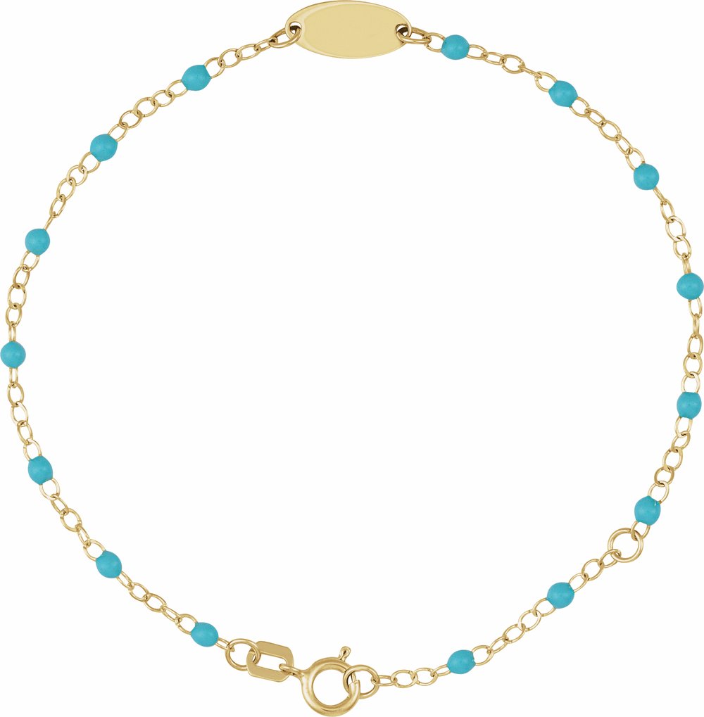 14K Yellow Gold Engravable Enamel Bead Station 6-7" Bracelet