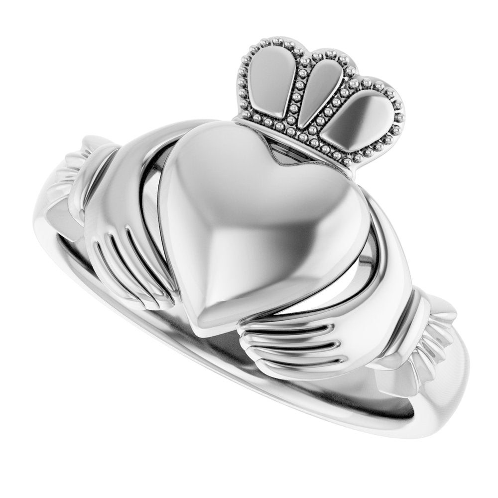 14K White 8.5 mm Claddagh Band Size 7