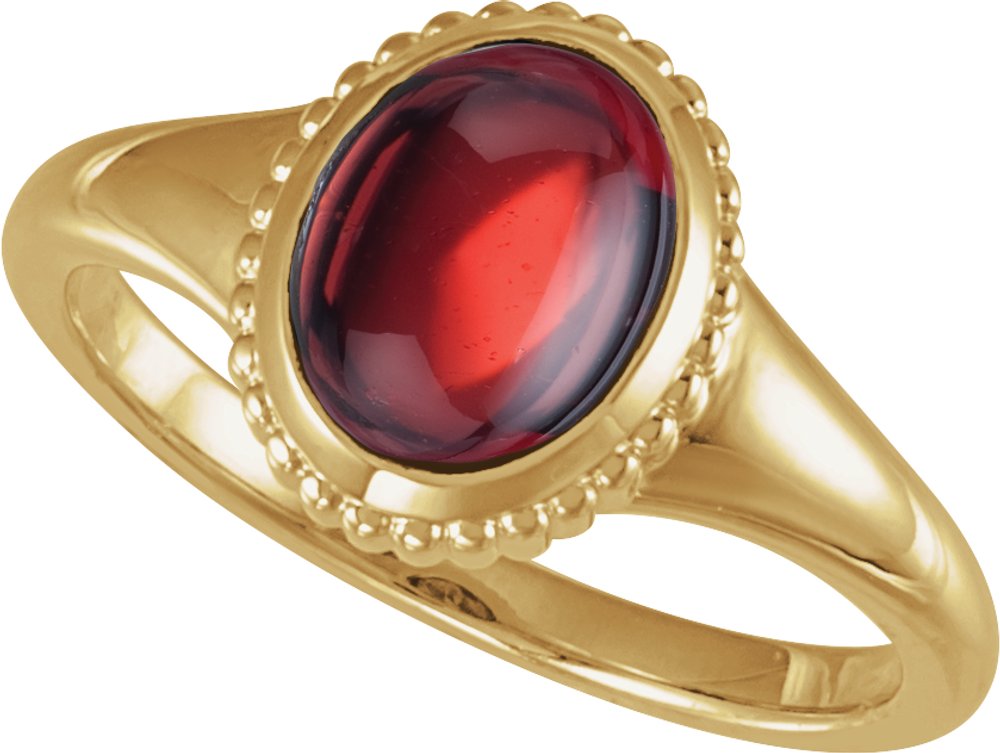 14K Yellow Gold Natural Mozambique Garnet Cabochon Ring