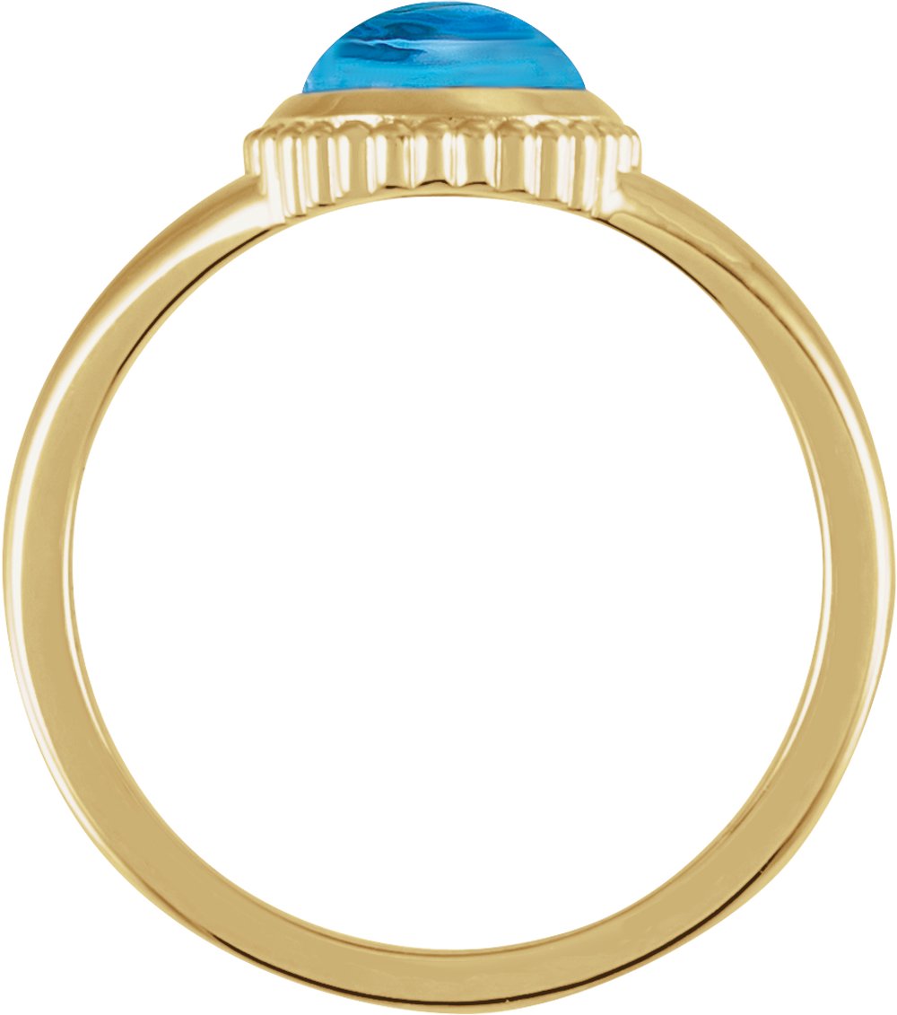 14K Yellow Gold Natural Swiss Blue Topaz Cabochon Ring