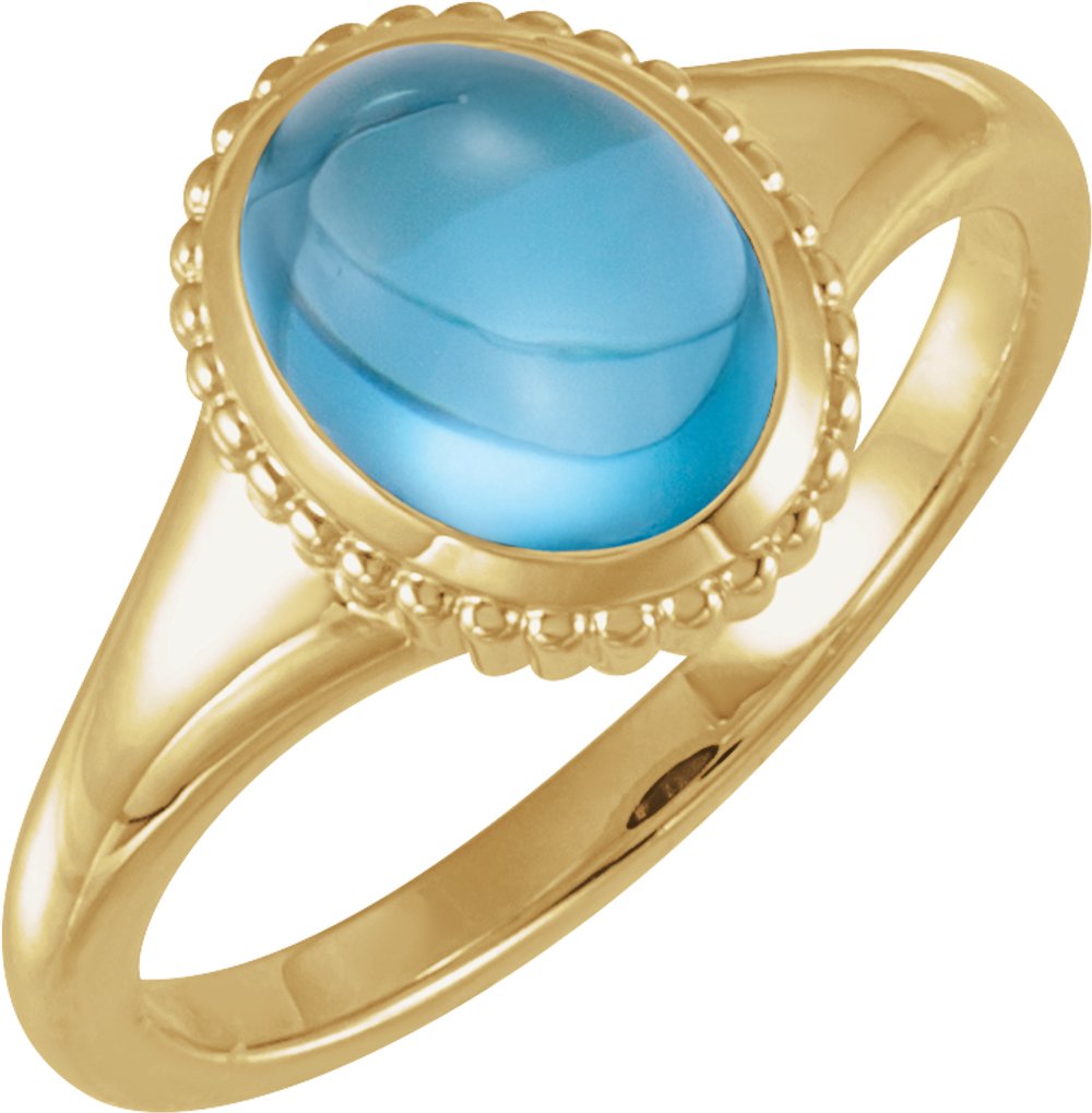 14K Yellow Gold Natural Swiss Blue Topaz Cabochon Ring