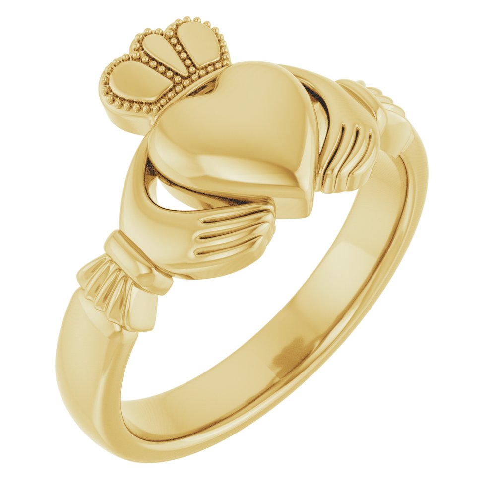 14K Yellow Gold 7.5 mm Claddagh Band Size 7