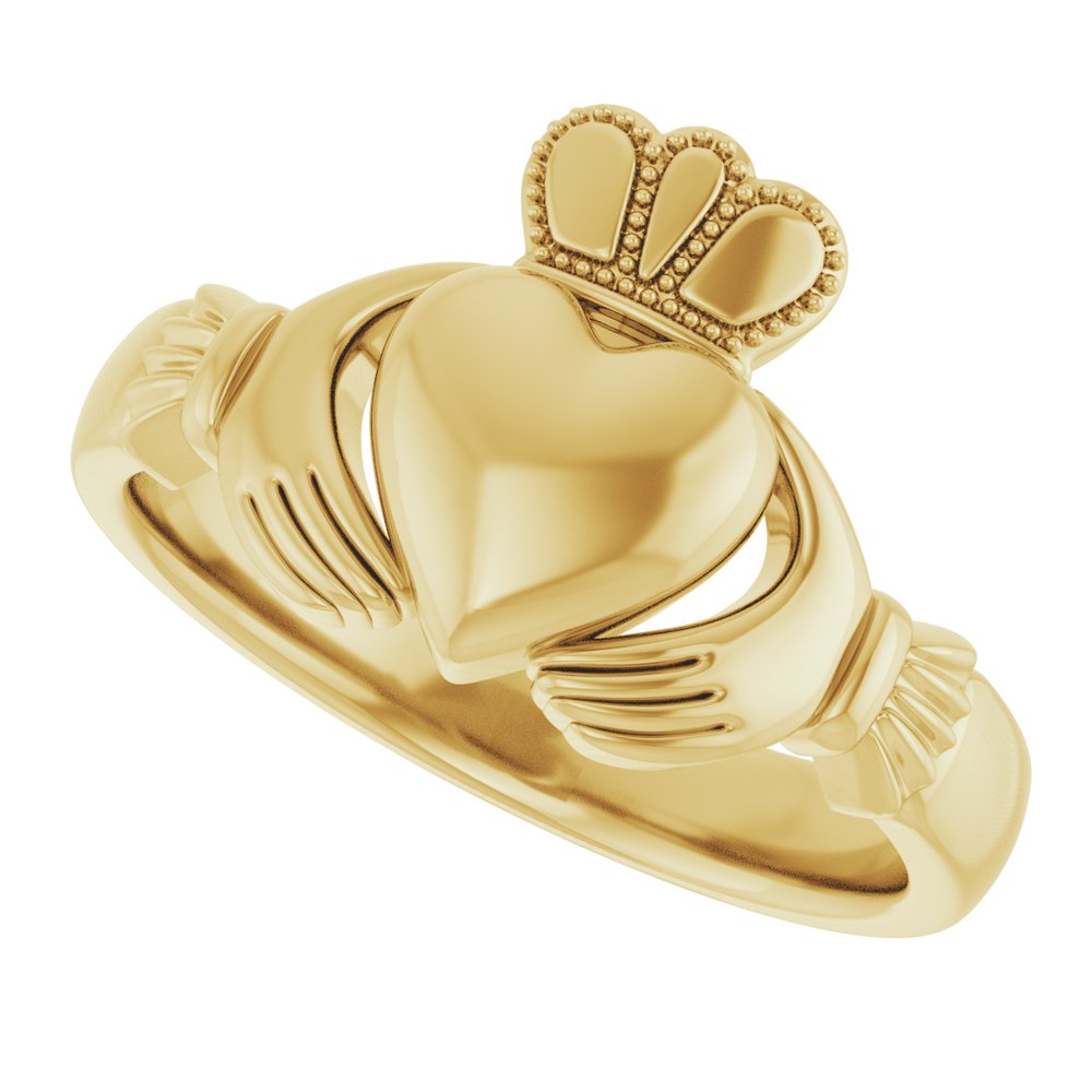 14K Yellow Gold 7.5 mm Claddagh Band Size 7