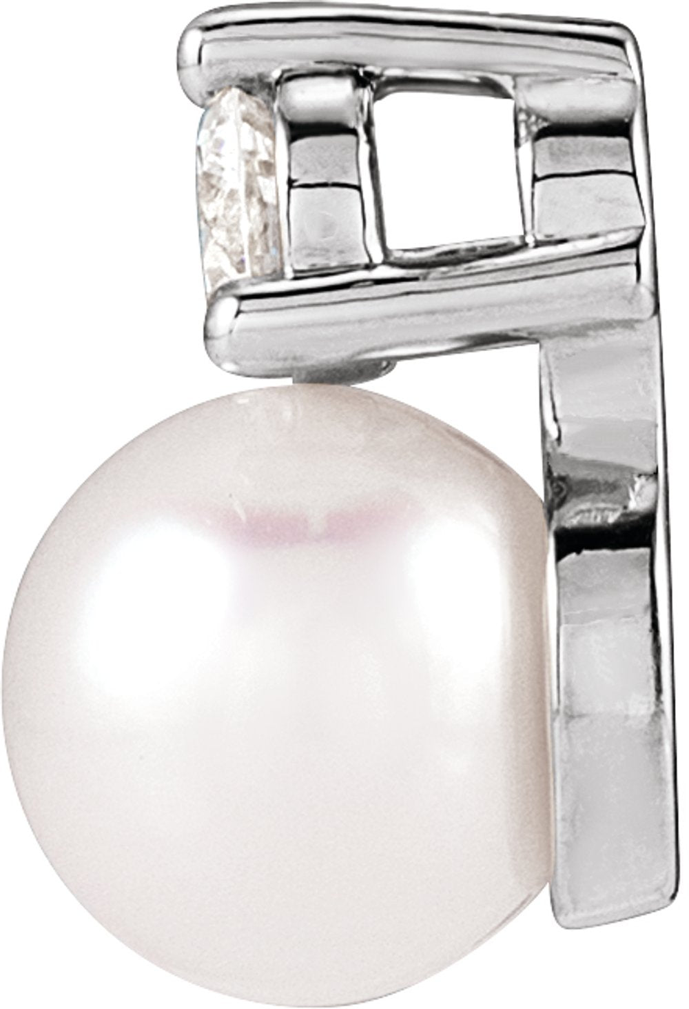 Sterling Silver Cultured White Freshwater Pearl & 1/10 CTW Lab-Grown Diamond Pendant