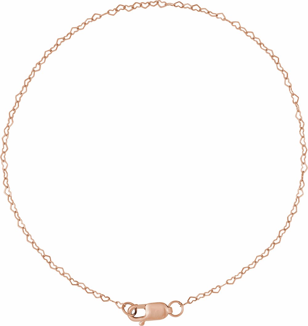 14K Rose .8 mm Heart 7" Chain