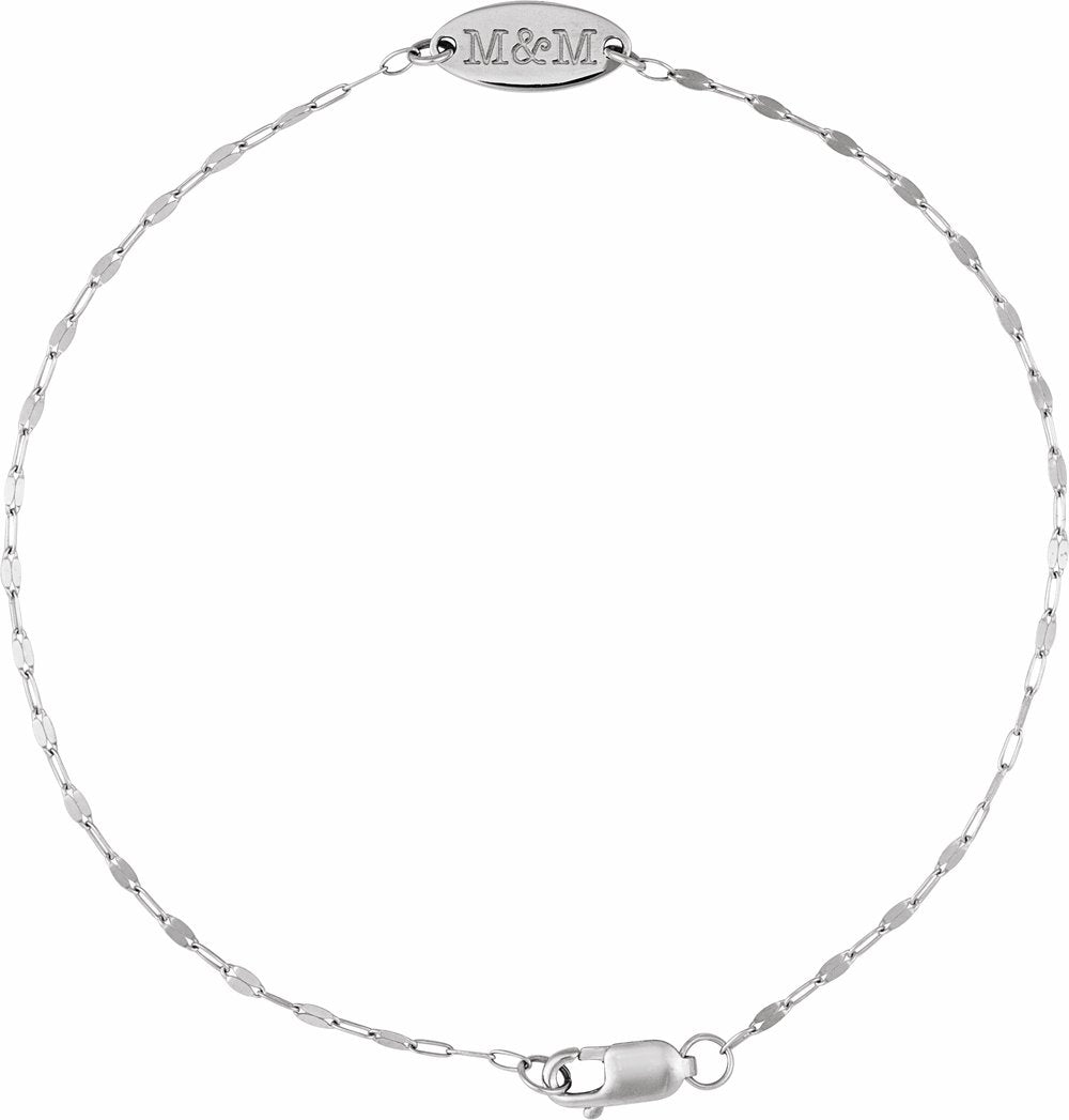 14K White Gold Engravable Keyhole Link 7" Bracelet