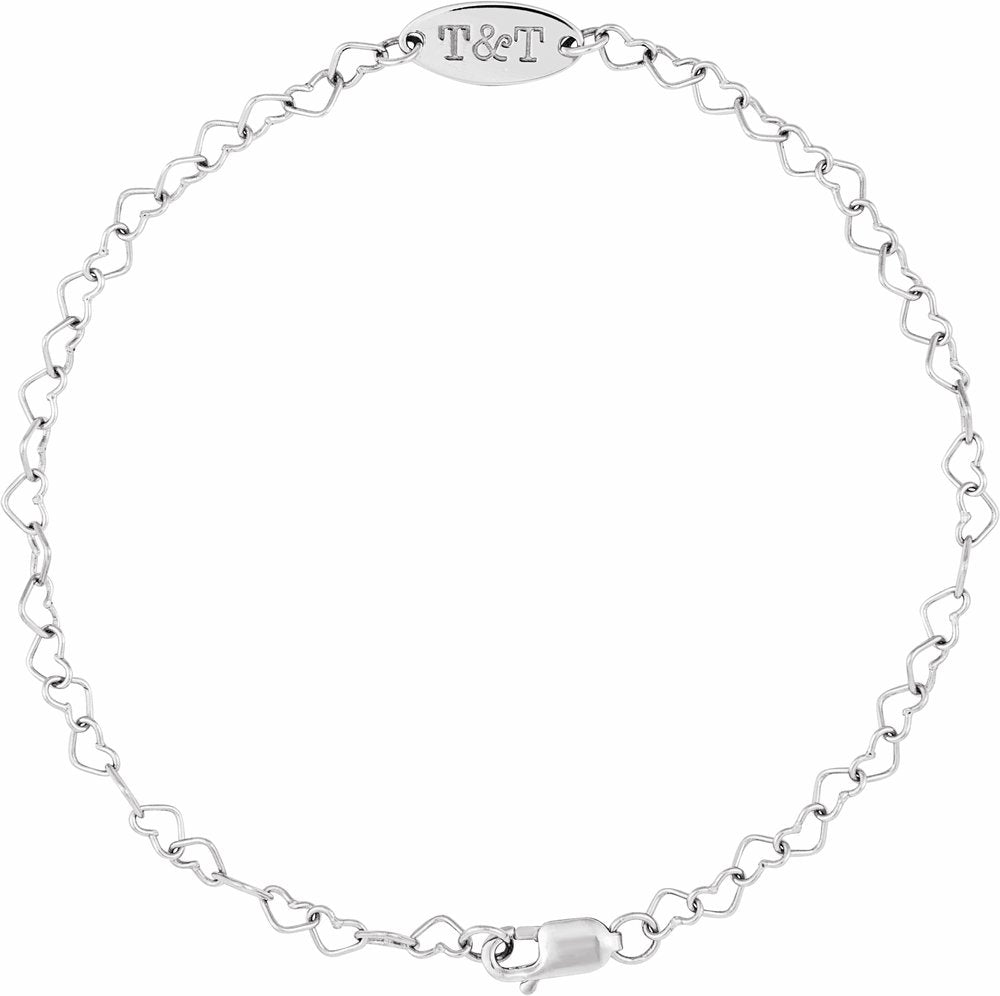 Sterling Silver Engravable Heart Link 7" Bracelet
