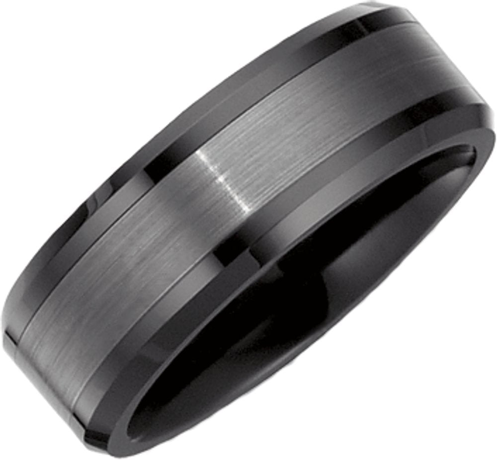 Ceramic Couture® & Tungsten Inlay 8 mm Beveled-Edge Band Size 7