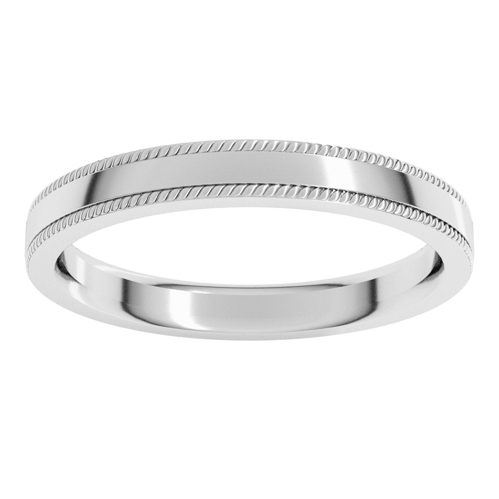 14K White Gold 3 mm Rope Edge Comfort-Fit Flat Band