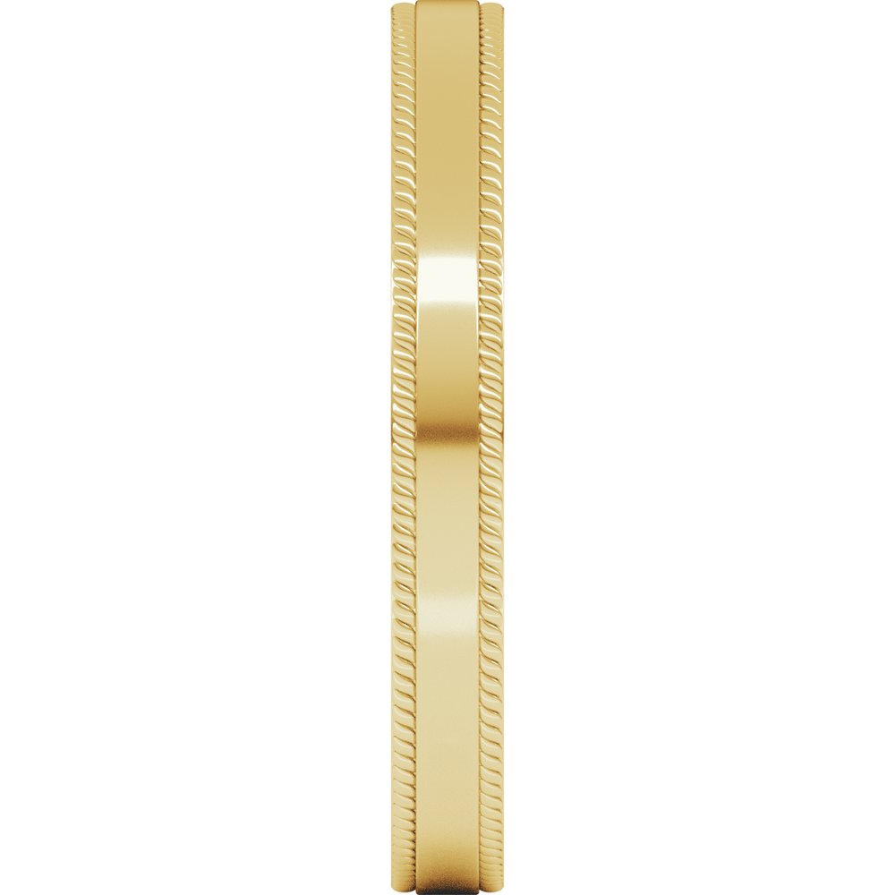 14K Yellow Gold 3 mm Rope Edge Comfort-Fit Flat Band Size 7