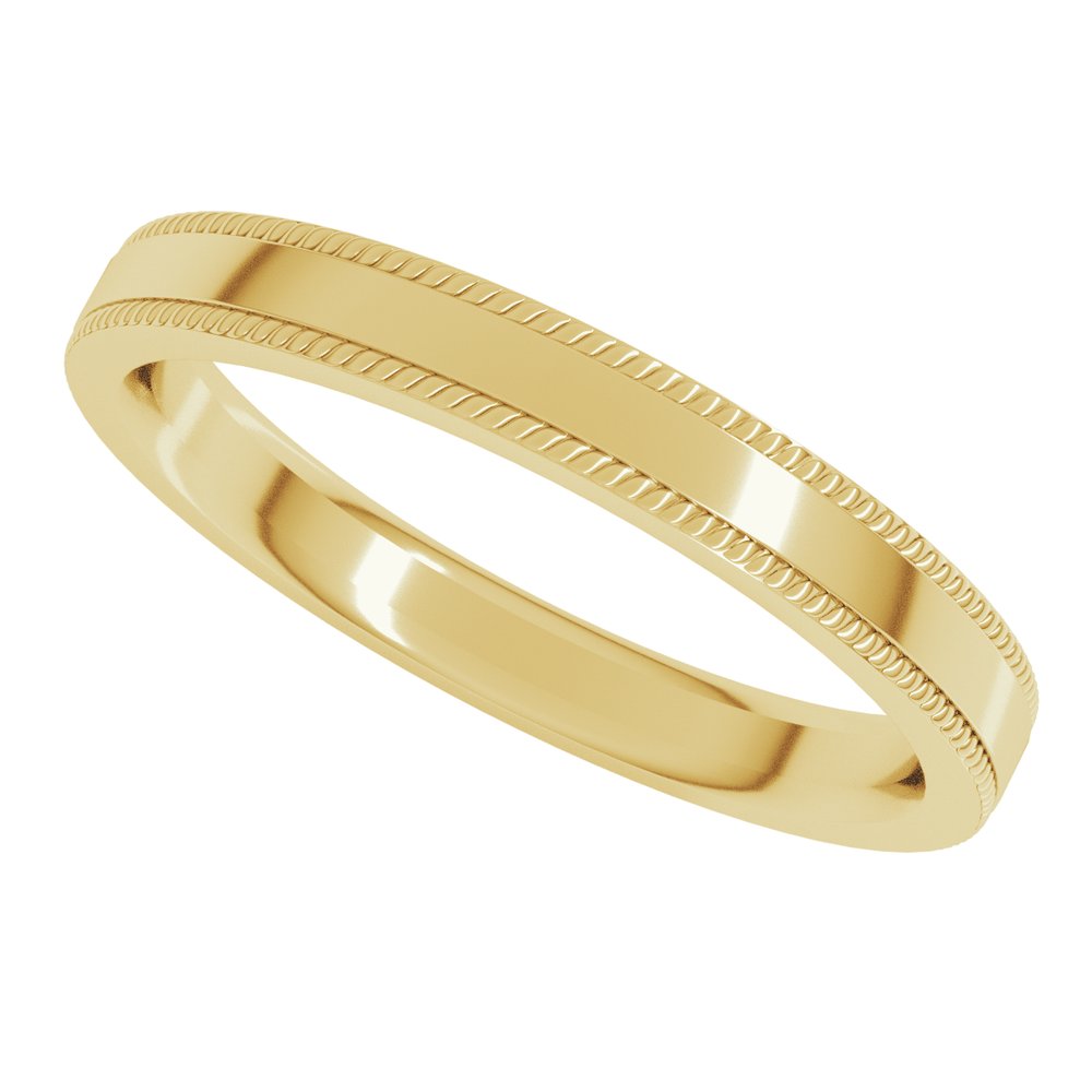 14K Yellow Gold 3 mm Rope Edge Comfort-Fit Flat Band Size 7